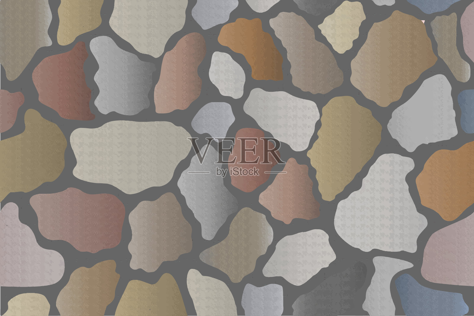 矢量图的墙壁与不同的形状和彩色石头瓷砖与灰色砂浆背景。插画图片素材