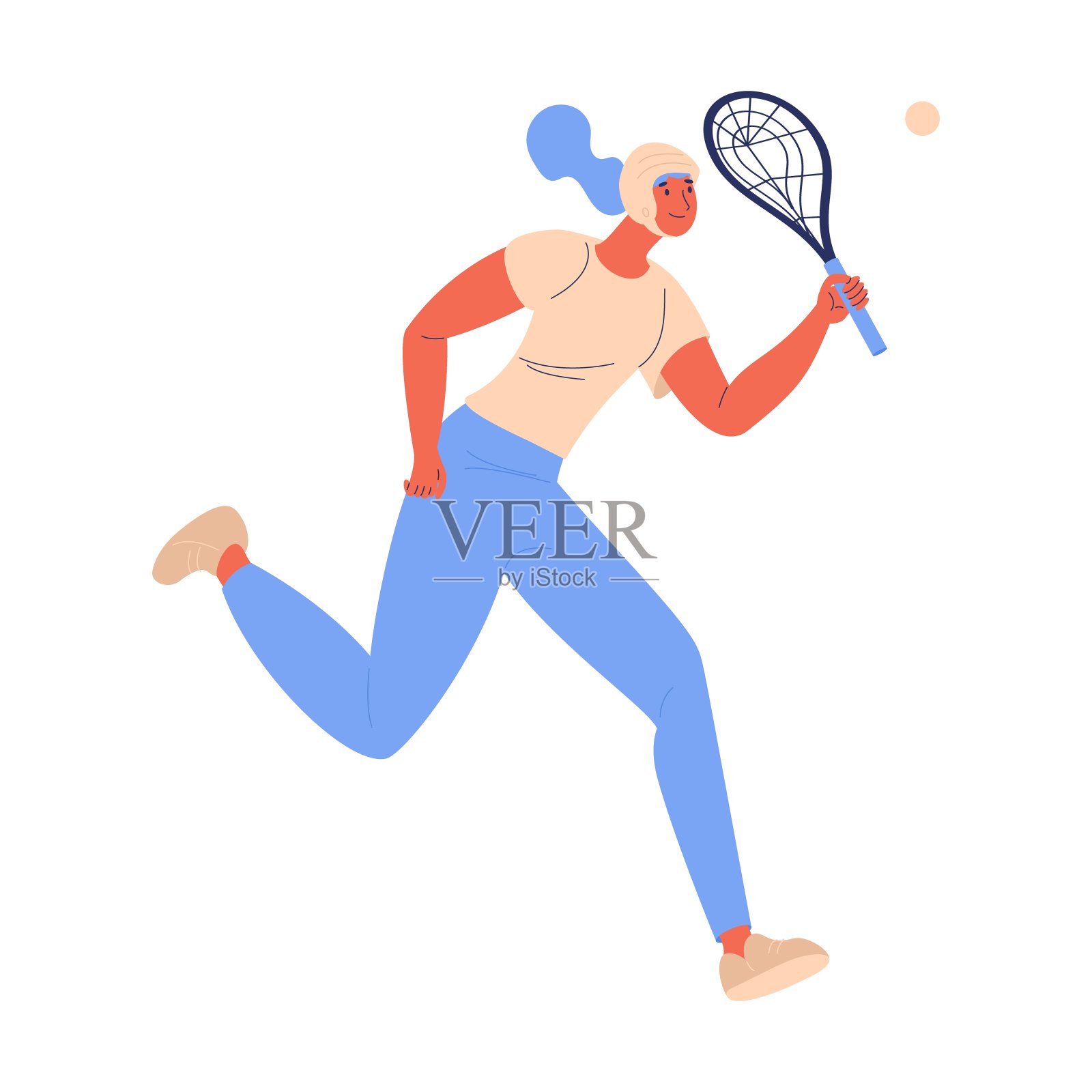Xare运动女子在头盔上跑步与球拍隔离在白色。概念健康的生活方式插图与女性的性格。插画图片素材