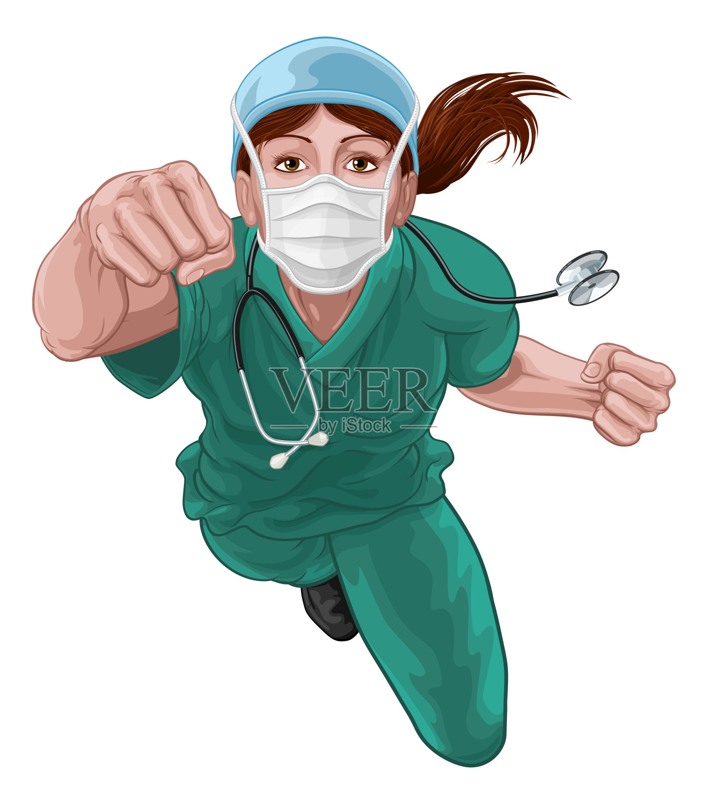 护士医生女超级英雄医疗概念插画图片素材