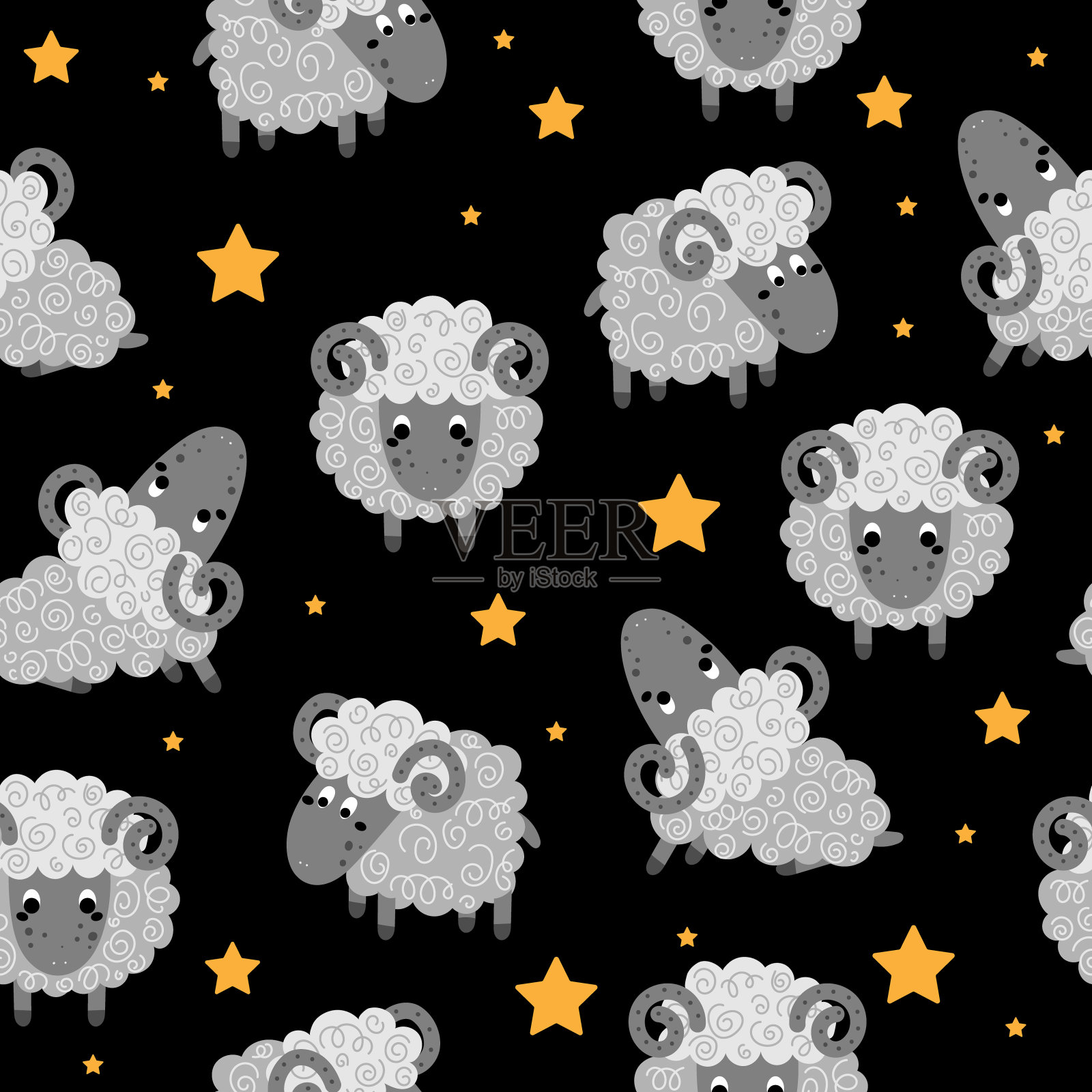 羊和星星的无缝图案插画图片素材