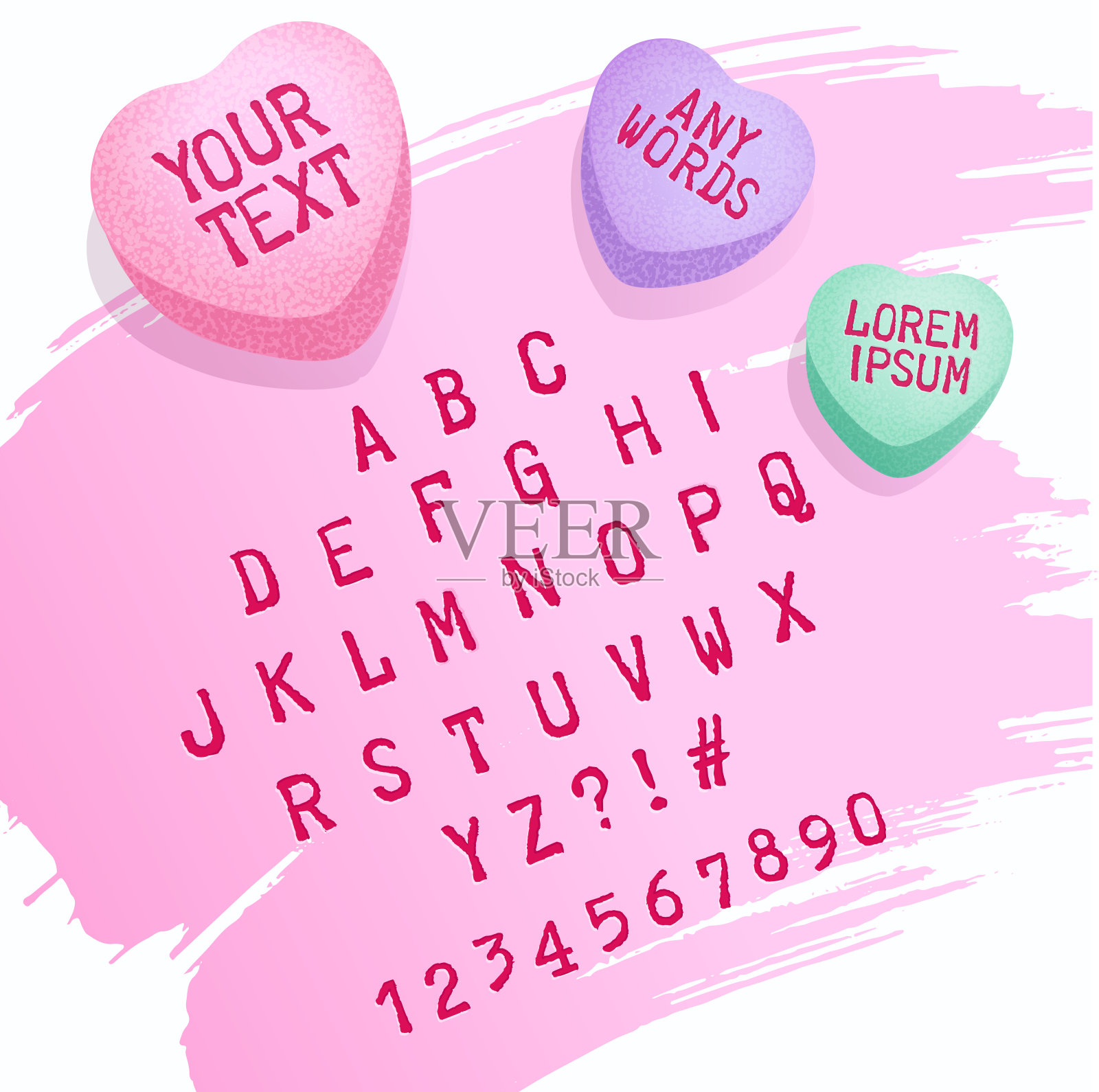 情人节糖果字母和糖果心定制与您自己的文本。情人节设计元素。插画图片素材