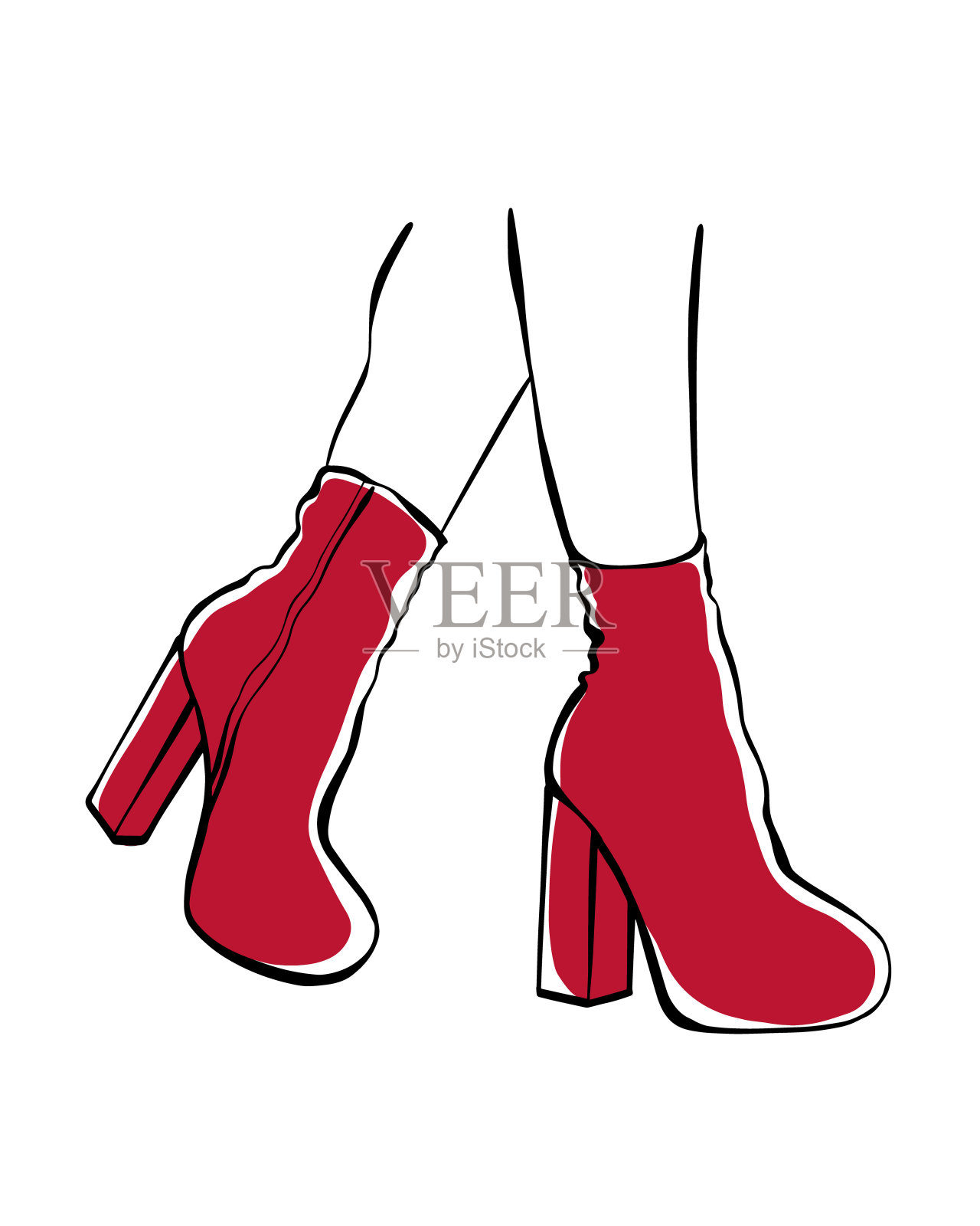 穿高跟鞋的女人的脚。时尚插画。穿着红鞋的女人的脚。时尚女鞋素描。插画图片素材