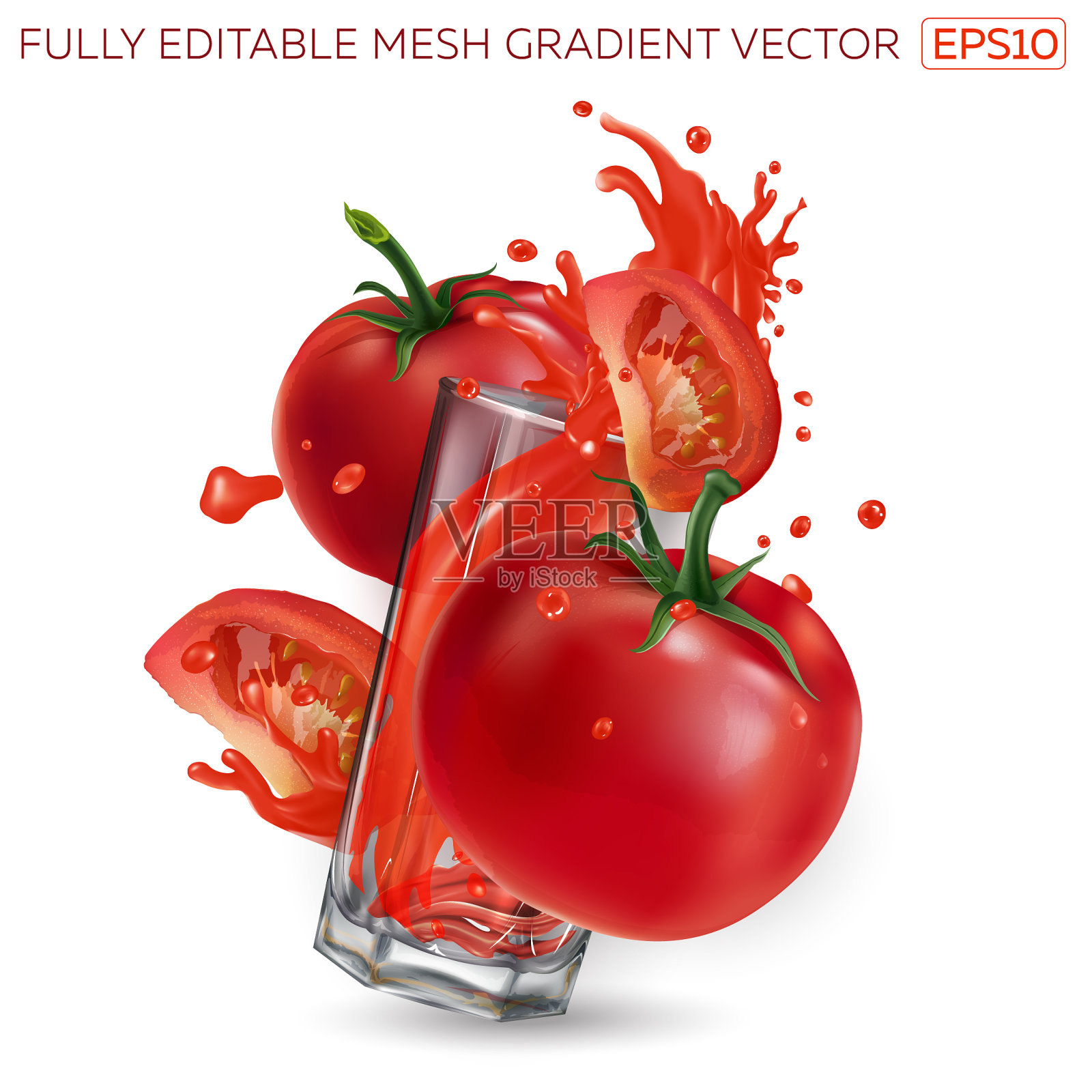 西红柿和一杯浇着红汁的杯子插画图片素材