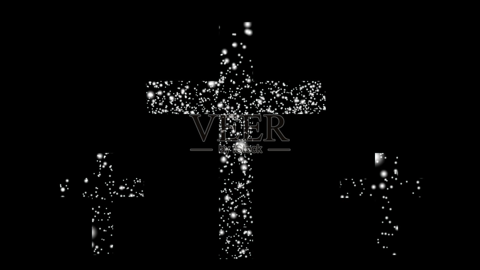 3D插图-三个十字架由雪粒子照片摄影图片