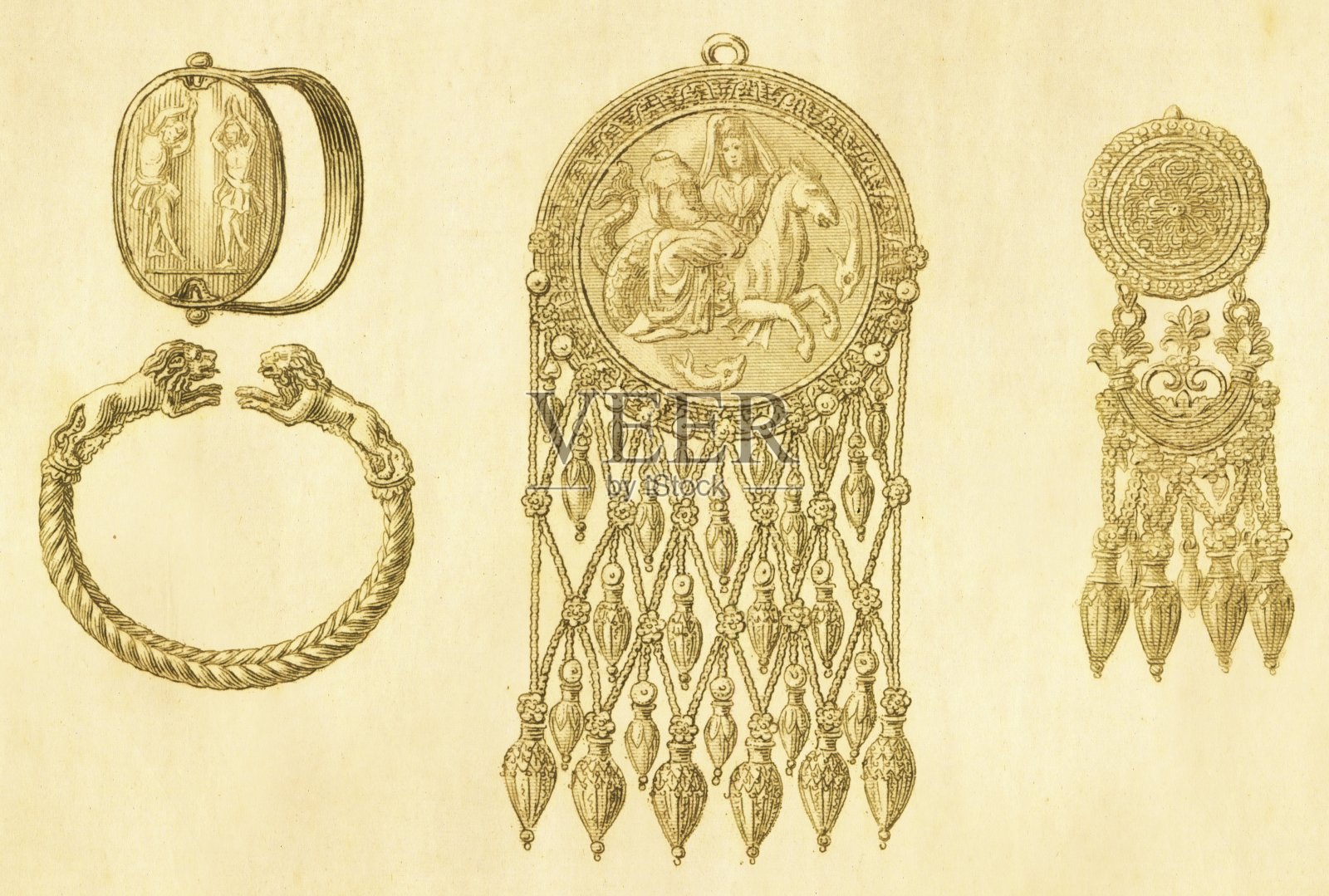 古希腊金银珠宝与宝石|古董历史插图插画图片素材