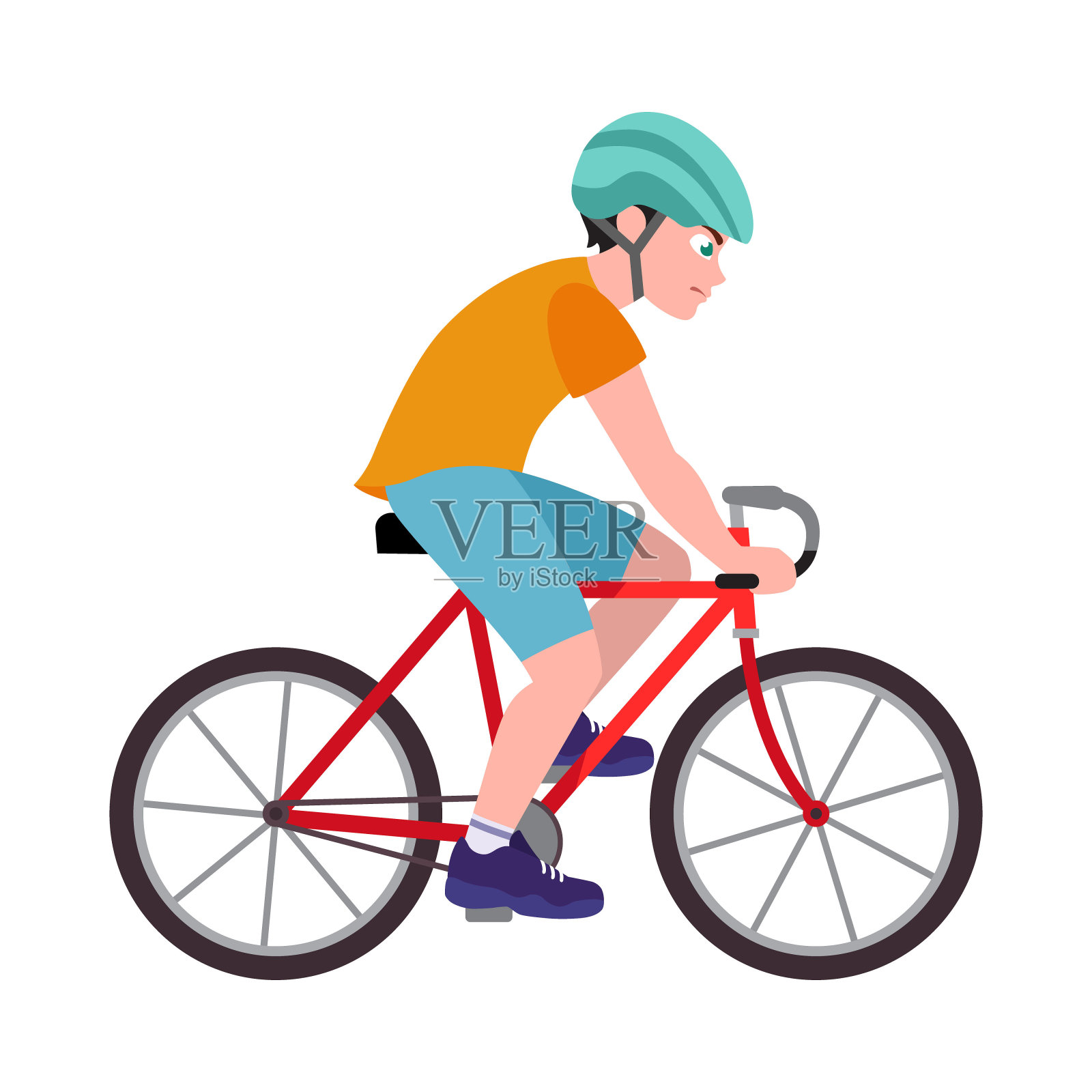 男孩角色在一个头盔自行车自行车与紧张的脸，卡通向量插图设计元素图片