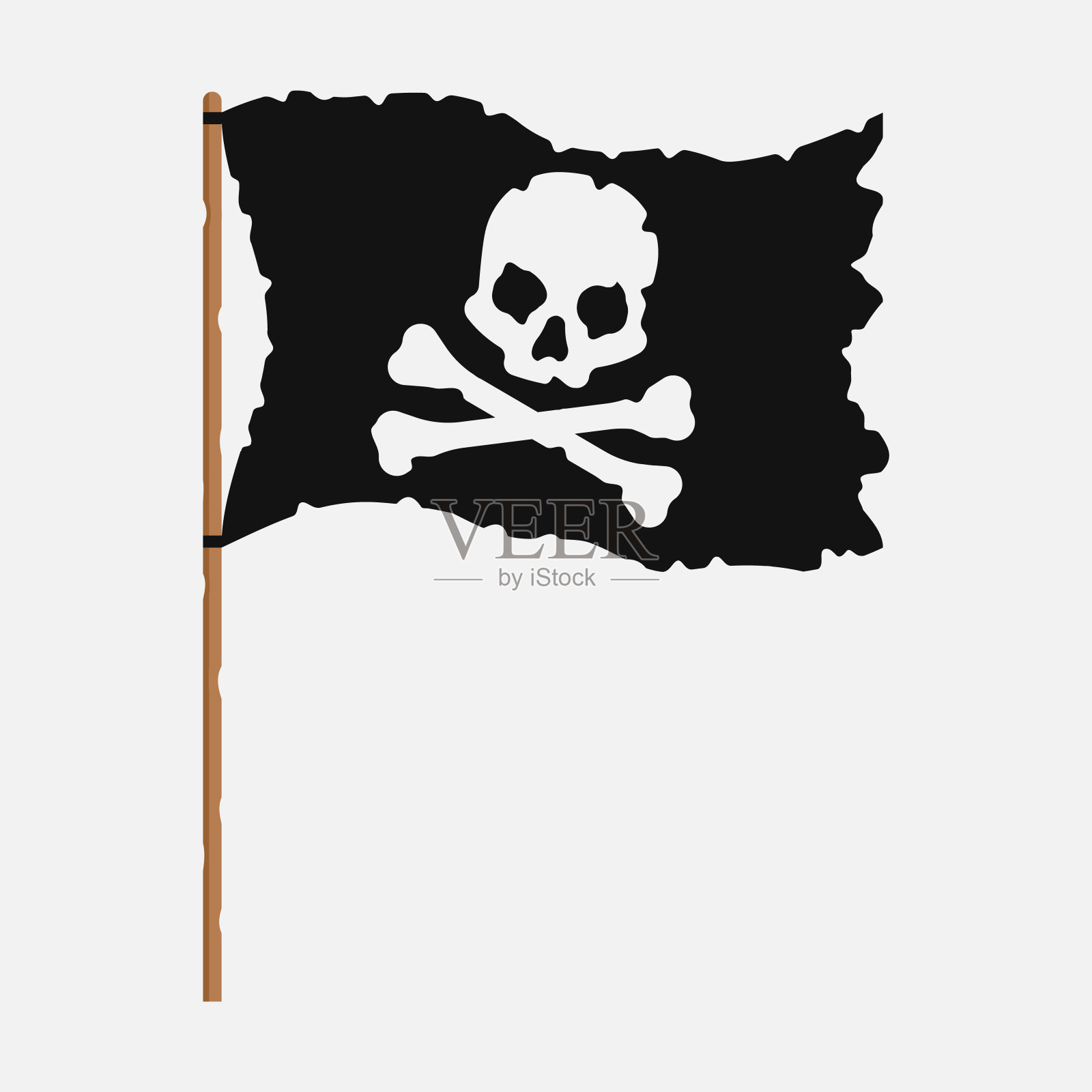 带有白色骷髅标志的撕破的海盗旗。矢量插图。插画图片素材