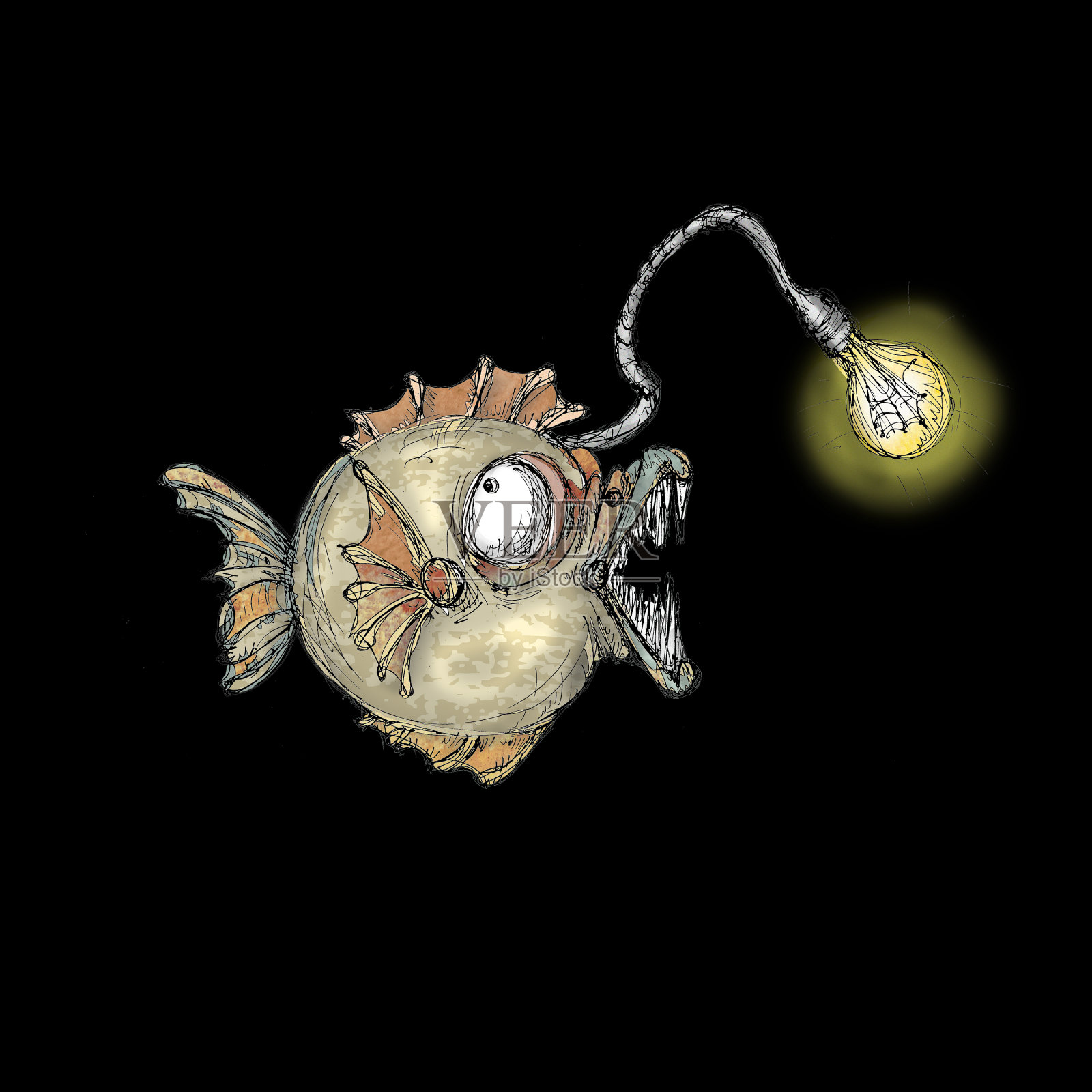 水彩野生捕食琵琶鱼插图插画图片素材