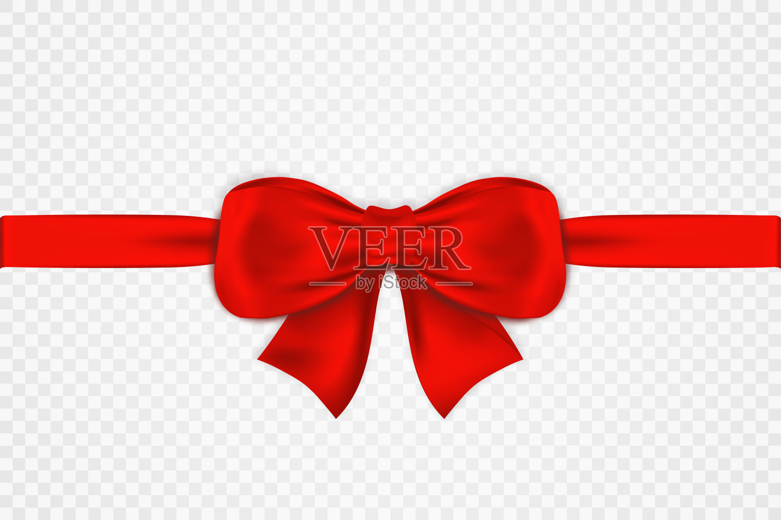 红色缎子弓和水平丝带孤立在透明的背景。系豪华红色蝴蝶结，用于贺卡、礼盒等节日装饰。现实的红色蝴蝶结与丝带设计元素图片