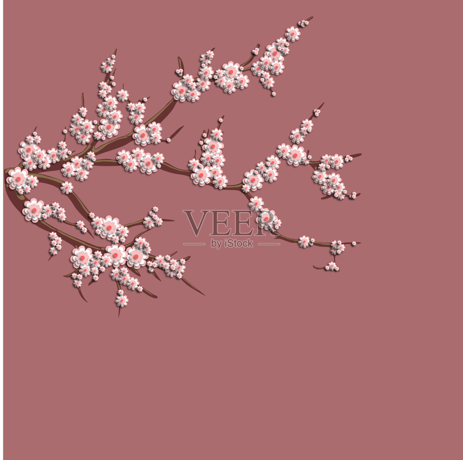 3D粉红色的樱花在树枝上。插画图片素材
