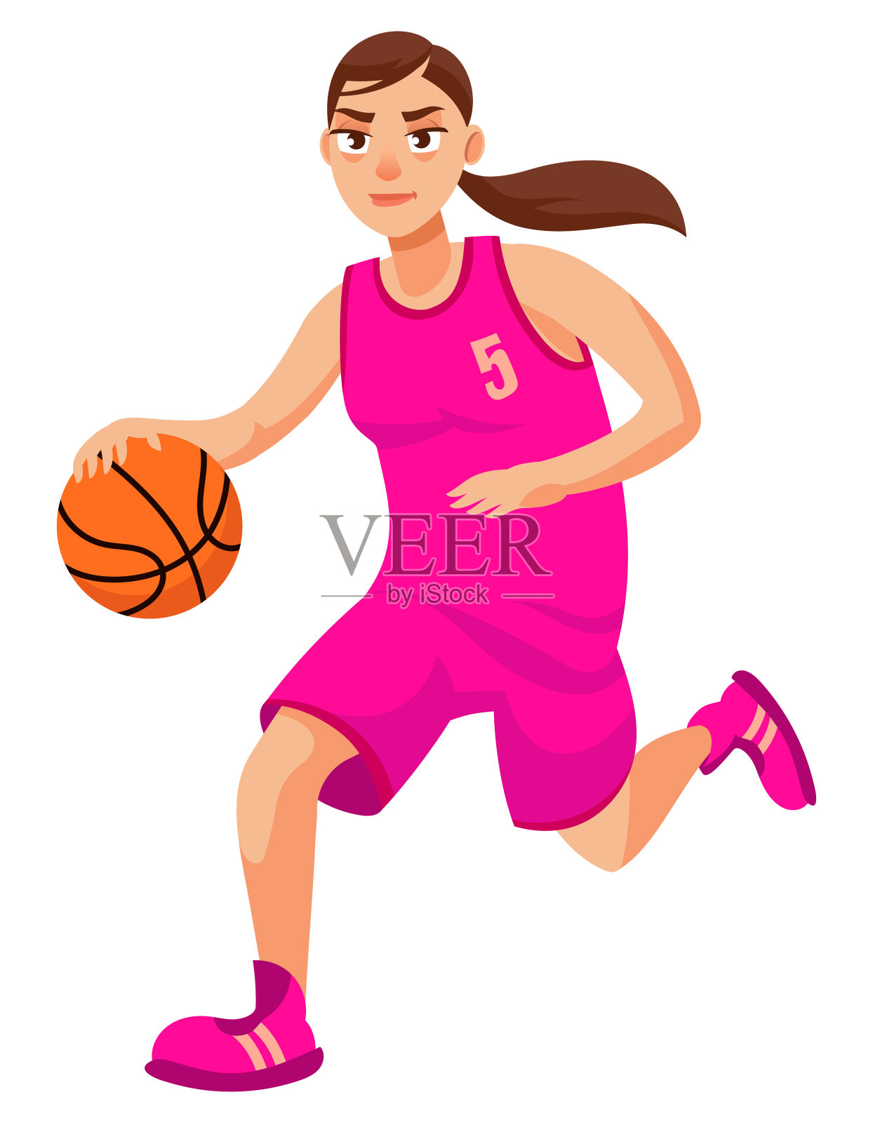 跑步女子篮球运动员。插画图片素材
