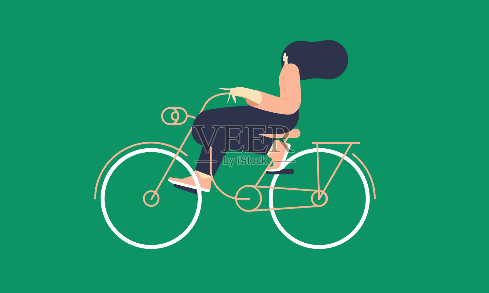 夏天收集。活跃的卡通人物骑着自行车。插画图片素材