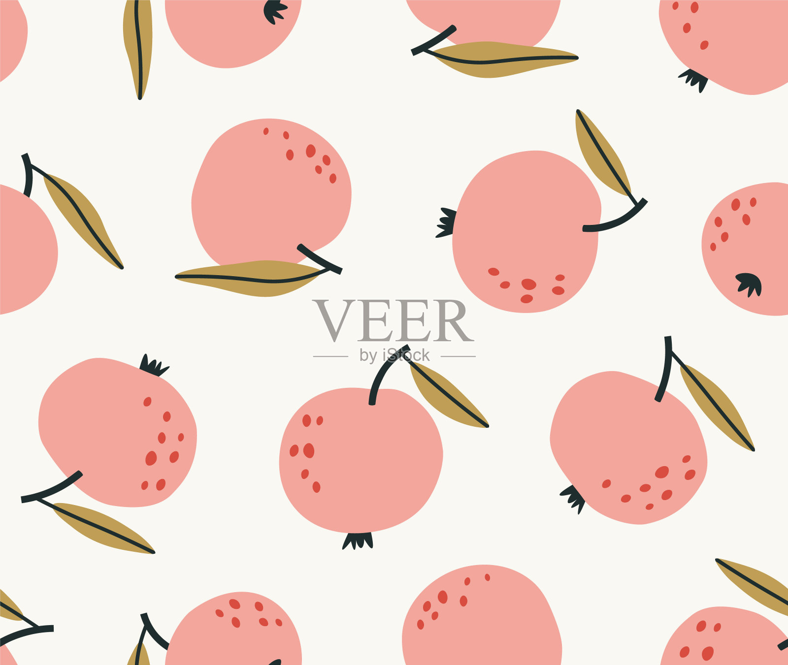 无缝模式的粉红色苹果，孤立的米色背景。插画图片素材