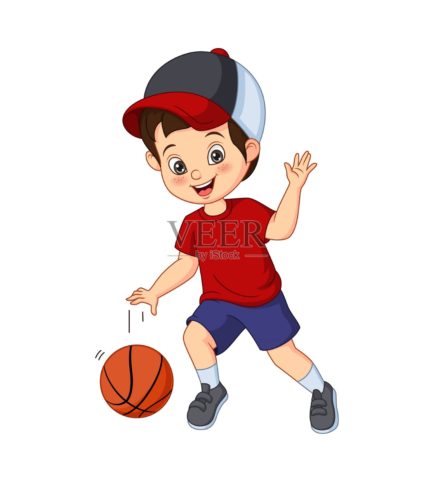 卡通可爱的小男孩在打篮球插画图片素材