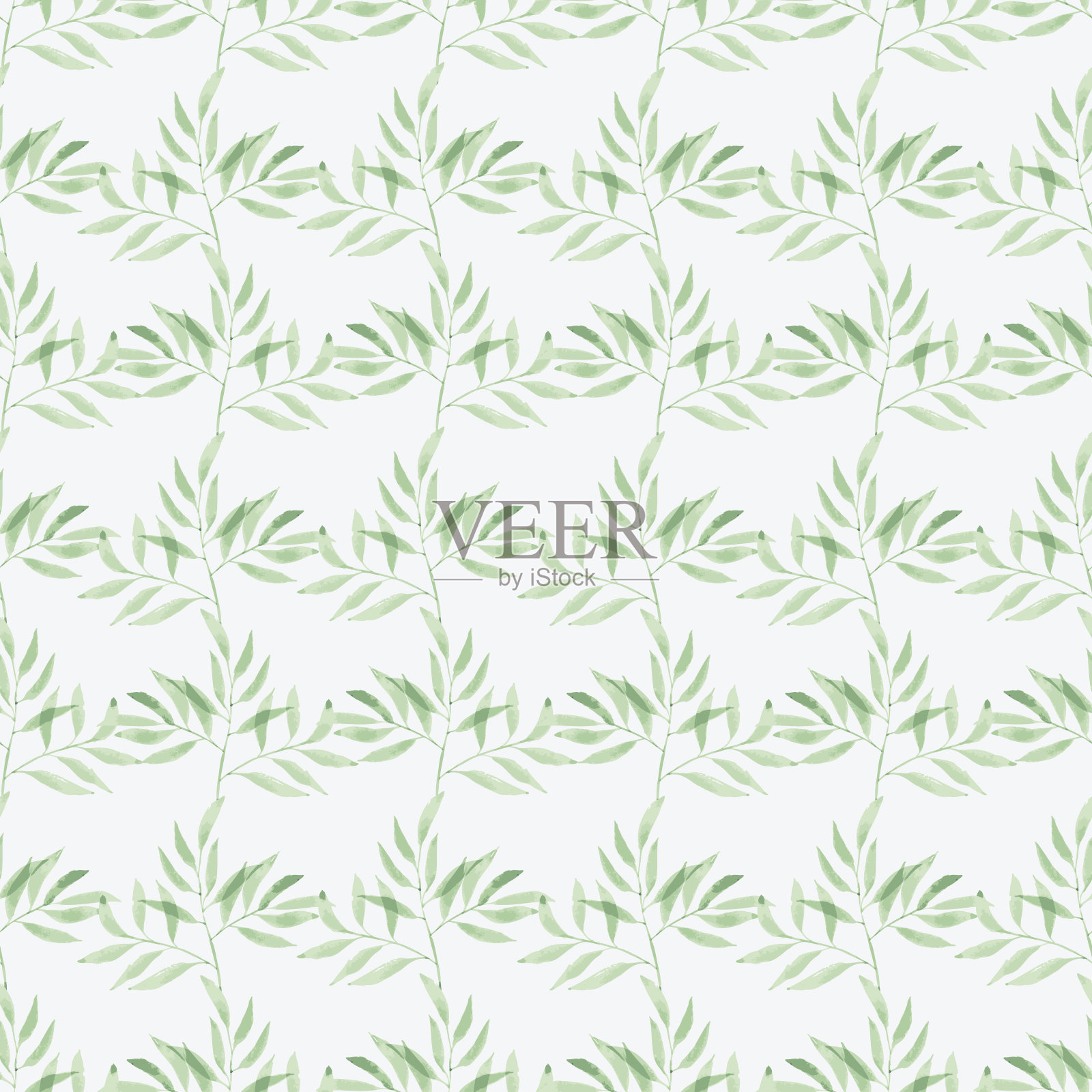 水彩风格的绿色叶子在白背景无缝图案印刷插画图片素材