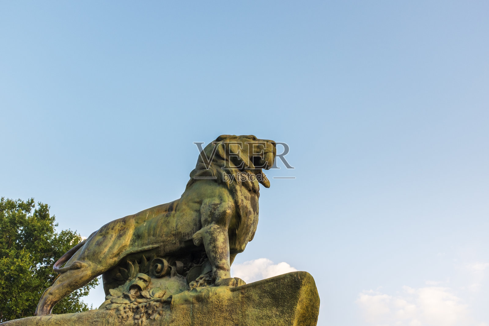 马德里雷蒂罗公园的青铜狮子雕像照片摄影图片