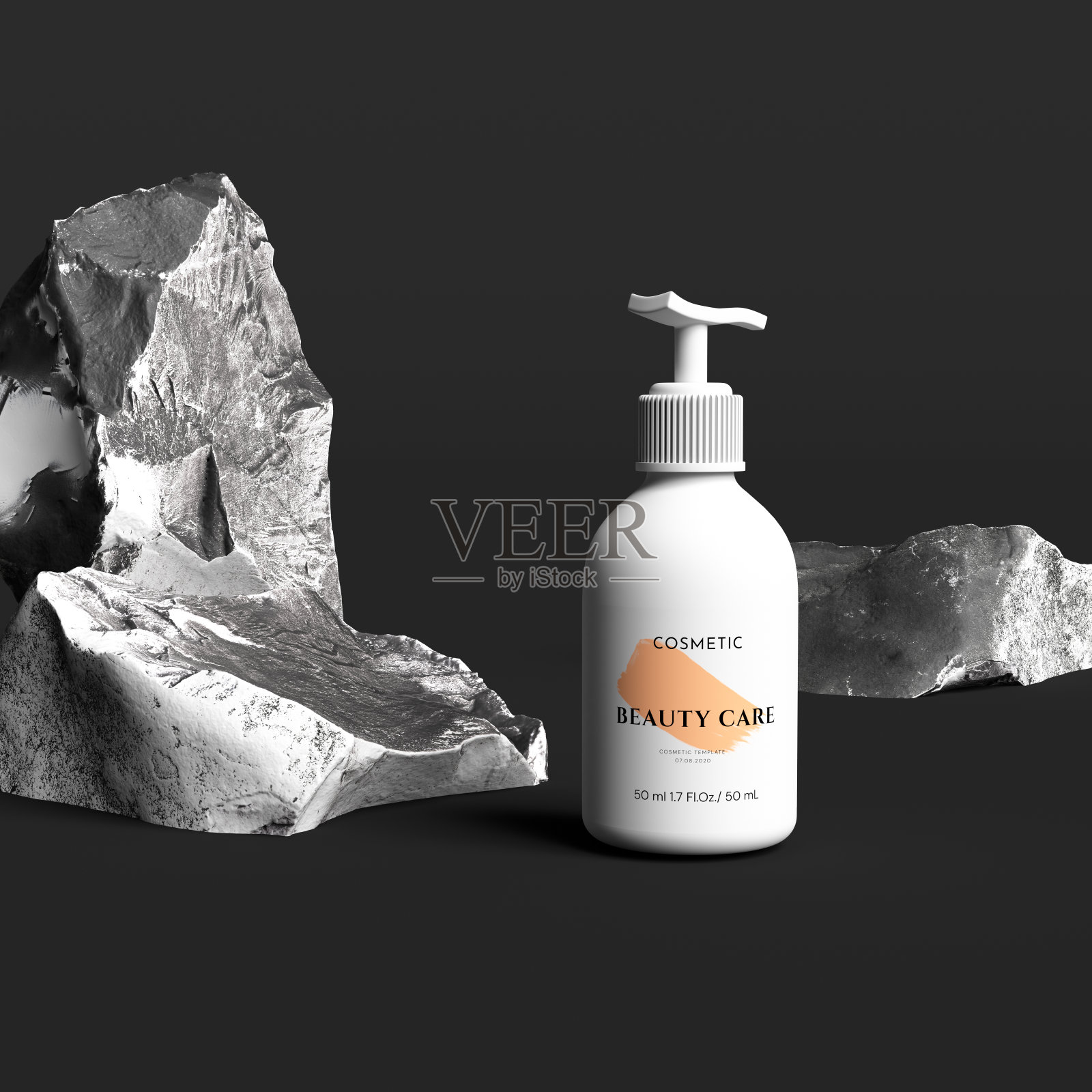 黑色和白色的岩石，粗糙的石材背景化妆品产品展示，3d渲染照片摄影图片