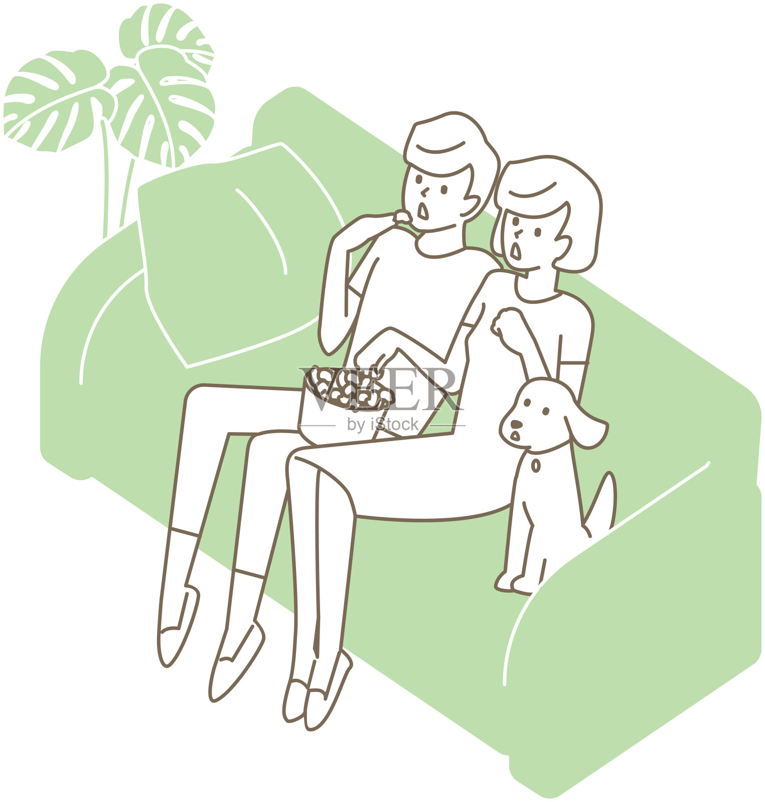 一对夫妇坐在沙发上看电视。矢量图插画图片素材