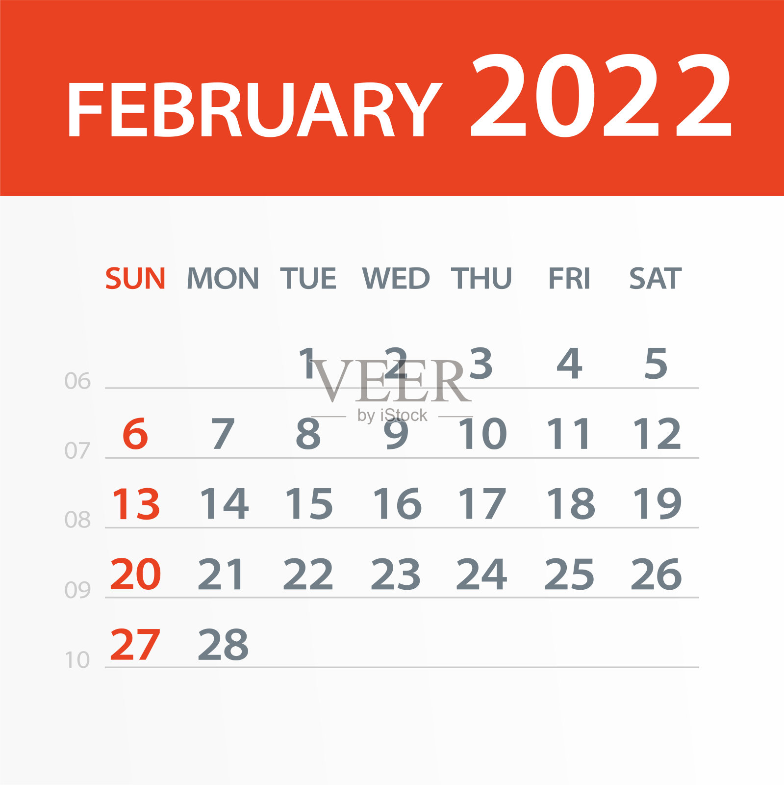 2022年2月日历叶-矢量插图设计模板素材