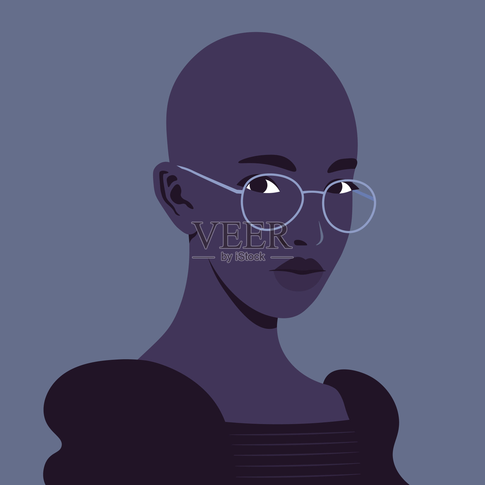 一个聪明的非洲女人的肖像在半转与眼镜。插画图片素材