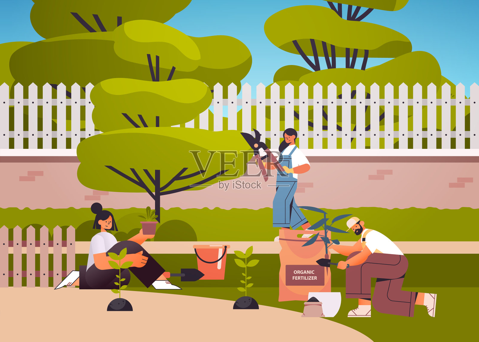 园丁照料植物，人们工作插画图片素材