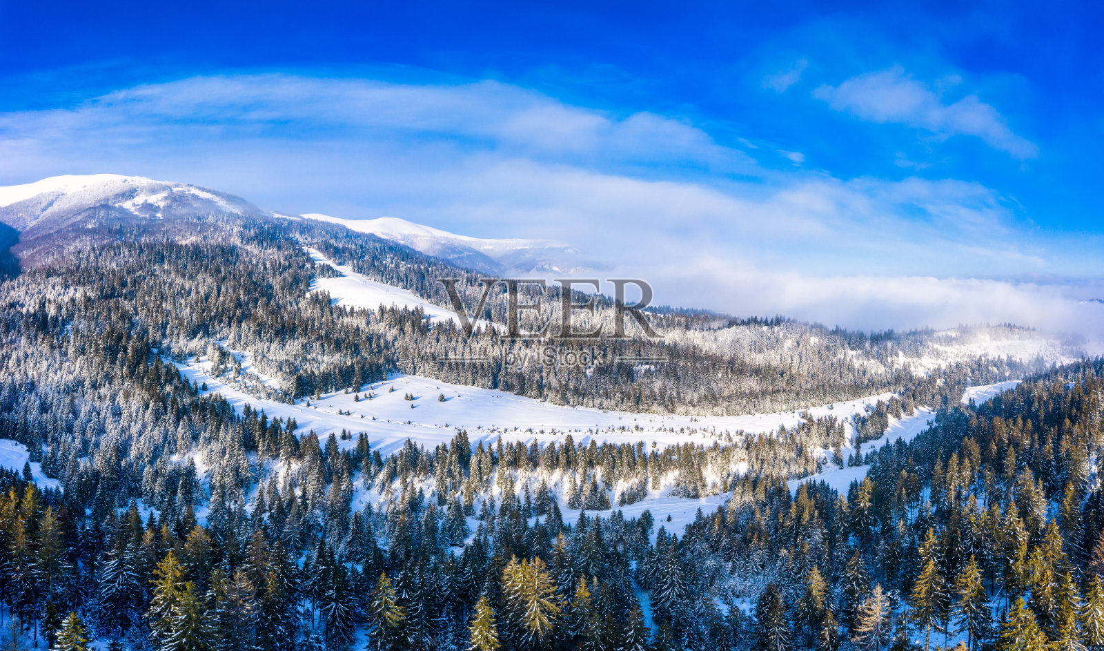 鸟瞰图美丽的冬季山坡照片摄影图片