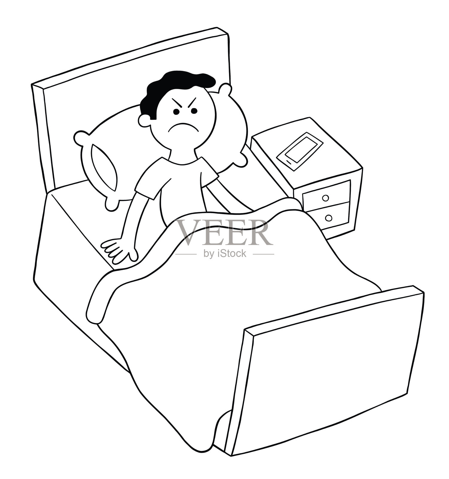 躺在床上刷手机的卡通女孩图片素材-编号31309131-图行天下