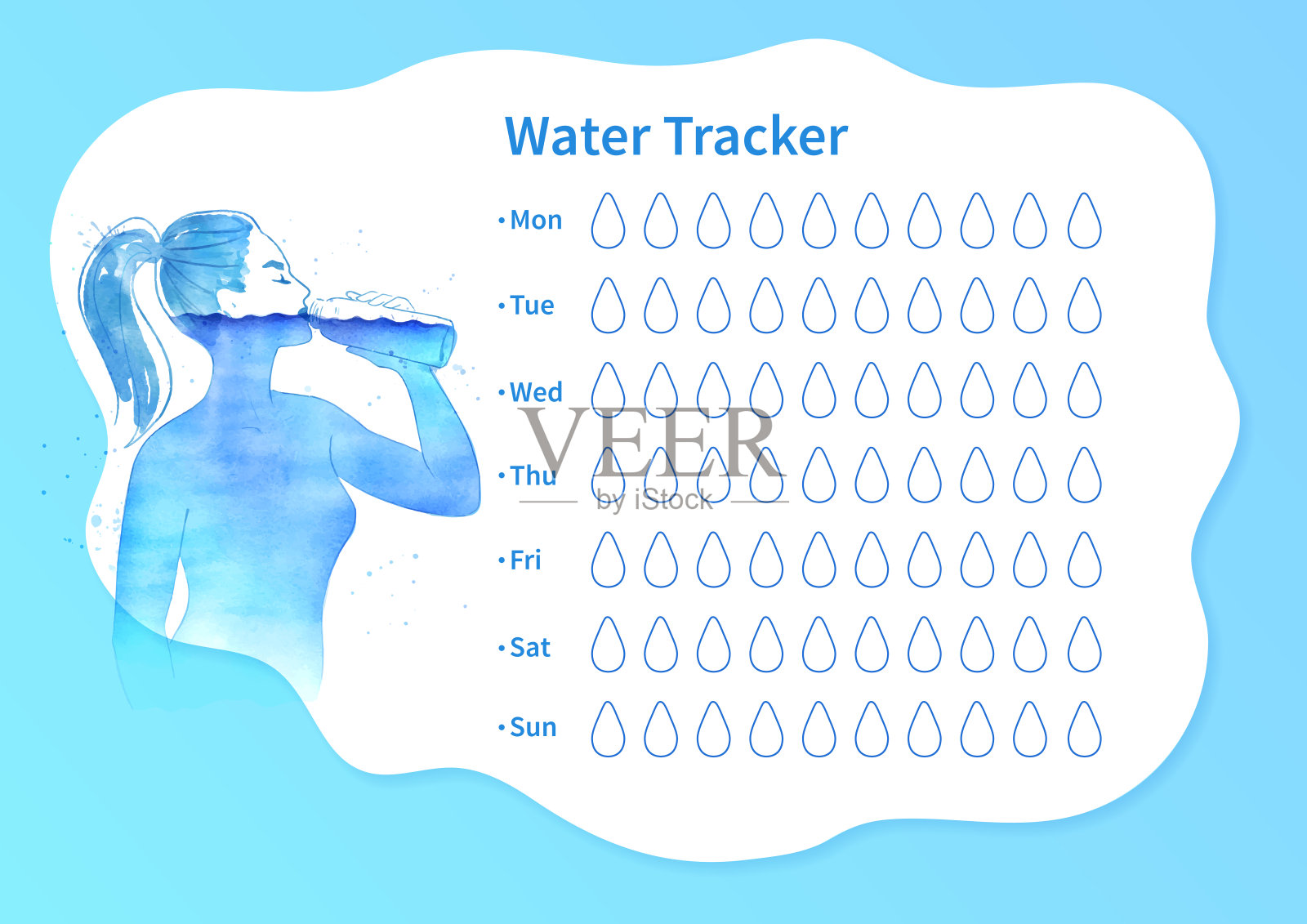 水追踪与水彩女性剪影设计模板素材