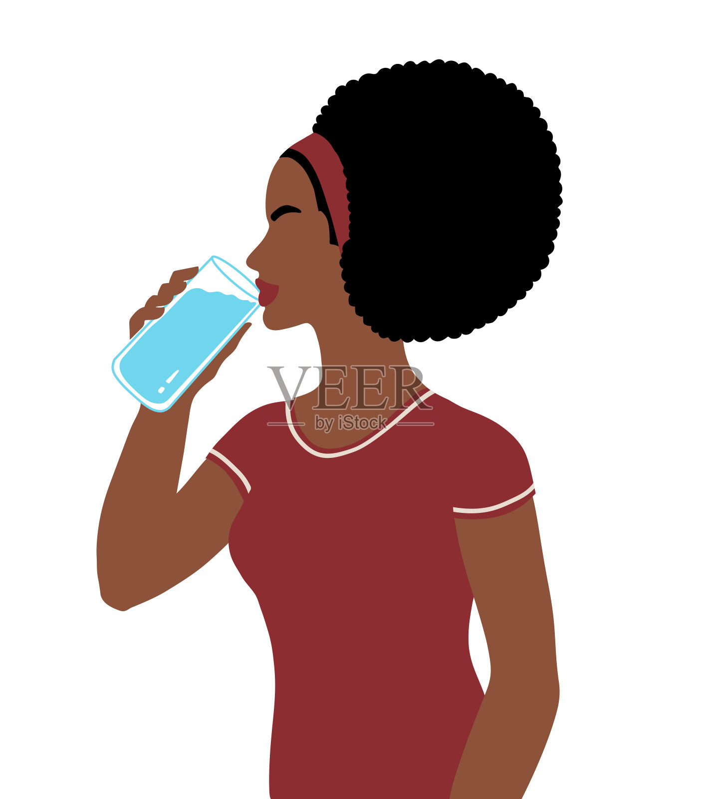 女人侧视身影喝水插画图片素材