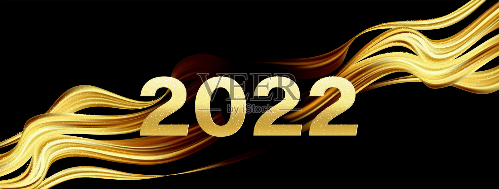2022年新年抽象亮色金色波浪设计元素插画图片素材