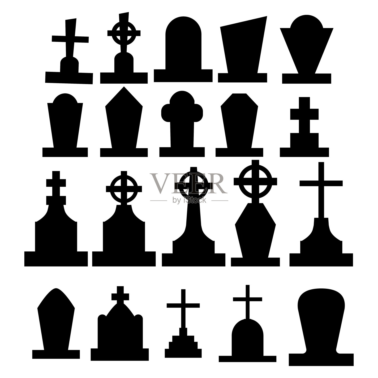 选择墓碑从万圣节墓地的白色背景-向量背景图片素材