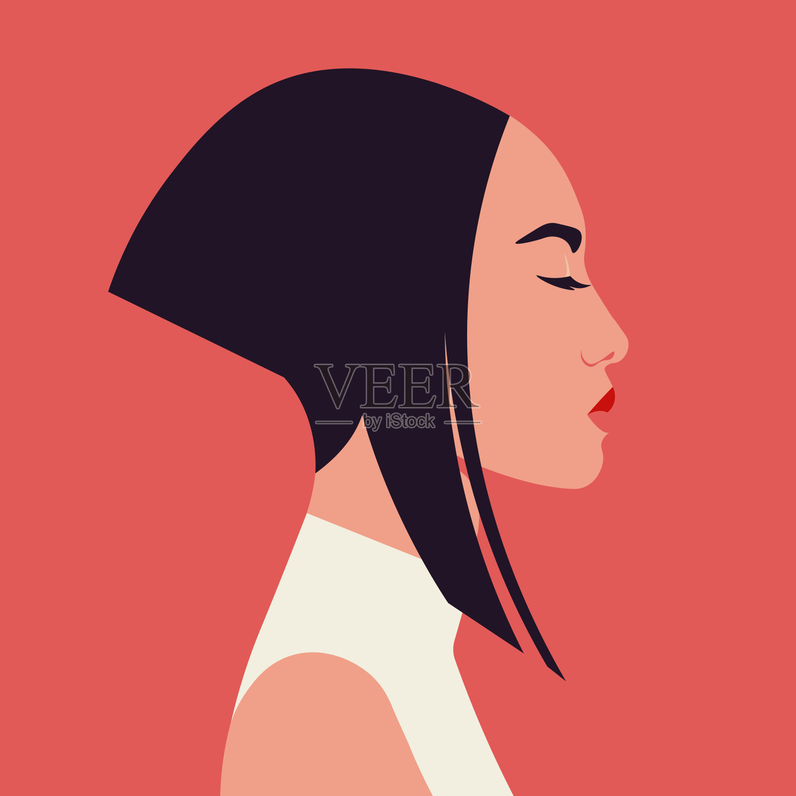 一位亚洲年轻女子的侧面画像。《阿凡达》。插画图片素材