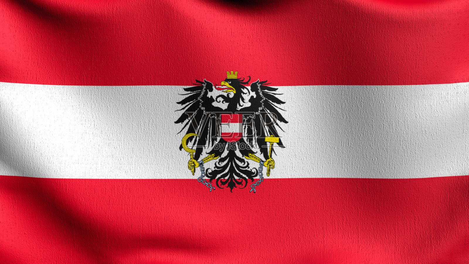奥地利国旗在风中孤立地飘扬。官方爱国抽象设计。波形符号的三维渲染图。照片摄影图片