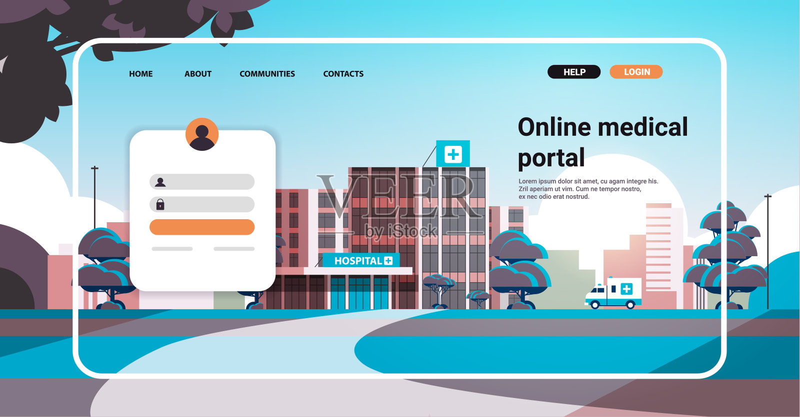 在线医疗门户网站的登陆页面模板具有建立在线咨询保健理念的诊所设计模板素材