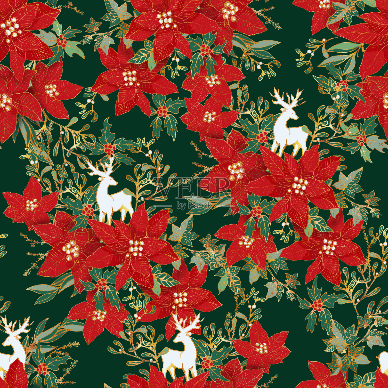 无缝圣诞装饰图案与驯鹿主题。插画图片素材