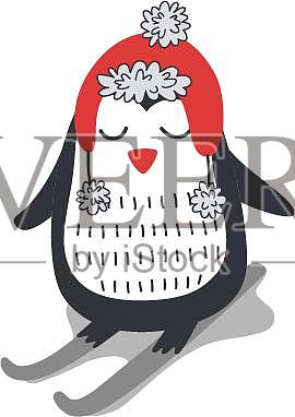 滑雪雪橇企鹅可爱动物扁平卡通元素设计元素图片