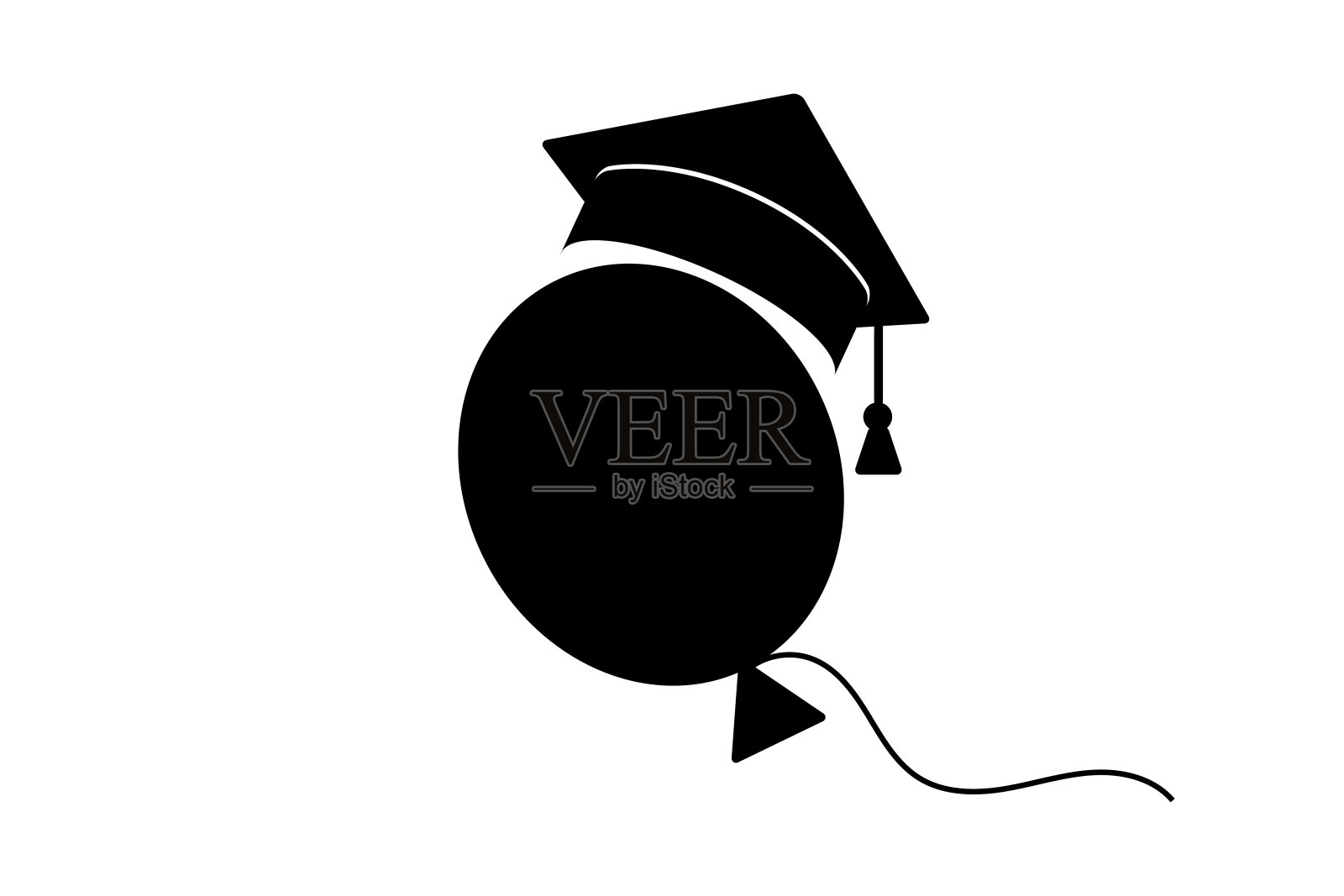 高中毕业的框架。毕业学士帽图标和气球隔离在白色背景上。黑色学位典礼帽。矢量图插画图片素材