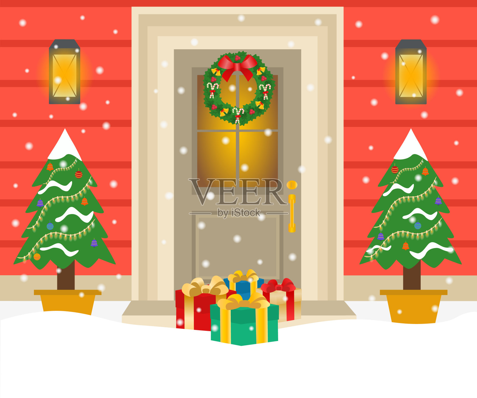 为圣诞节装饰的房子门。圣诞快乐，新年快乐插画图片素材