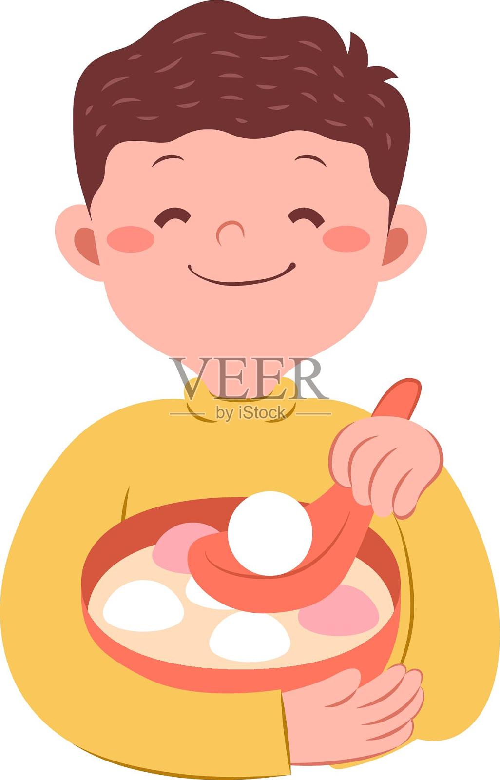 男孩在元宵节吃汤圆设计元素图片
