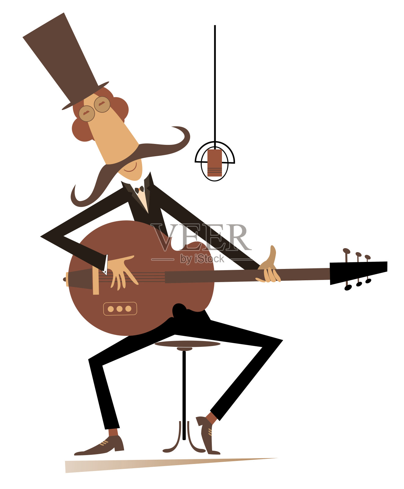 卡通长胡子吉他手正在演奏音乐插画插画图片素材