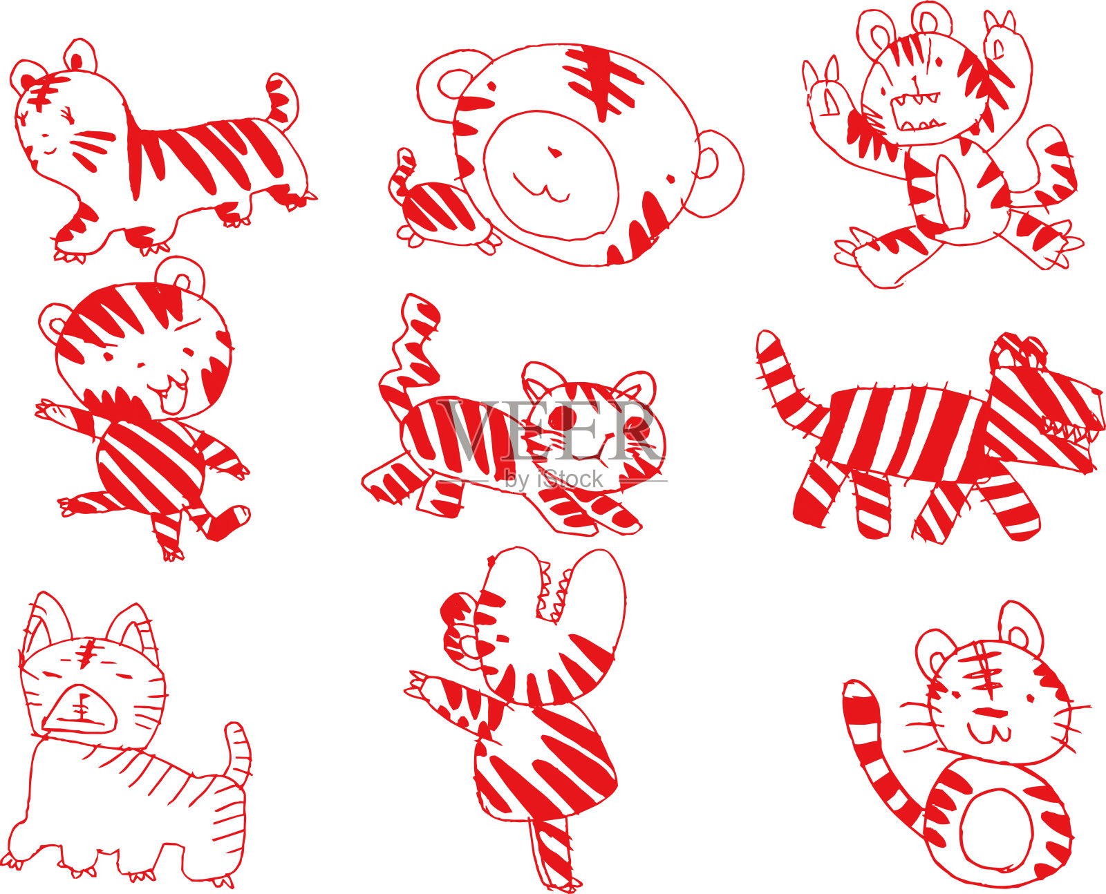 虎头贴纸沿轮廓剪出，老虎是2022年的象征。插画图片素材_ID:415369325-Veer图库