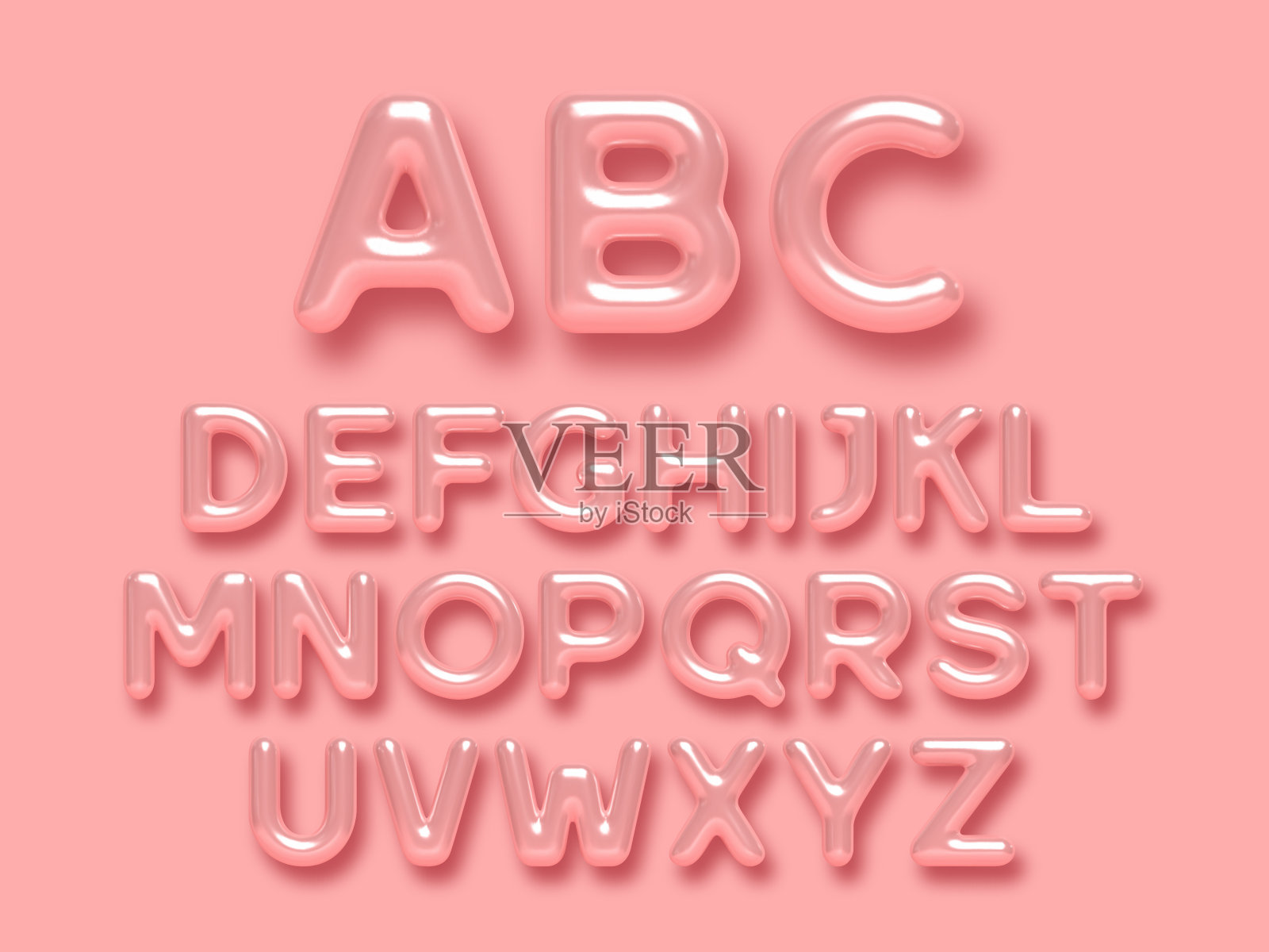 三维光滑粉红色字母向量集。插画图片素材