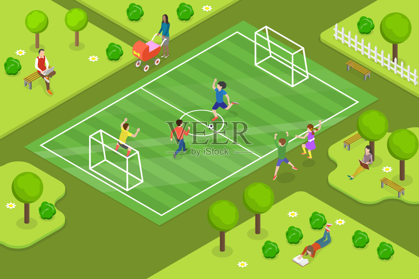三维等距平面向量儿童足球概念插图插画图片素材