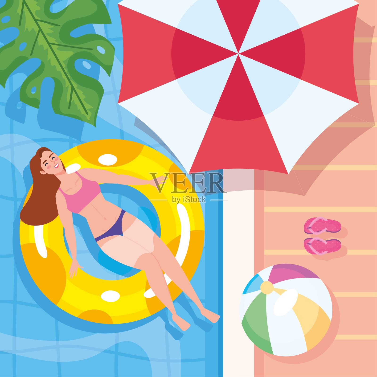 漂浮在泳池中的女子插画图片素材
