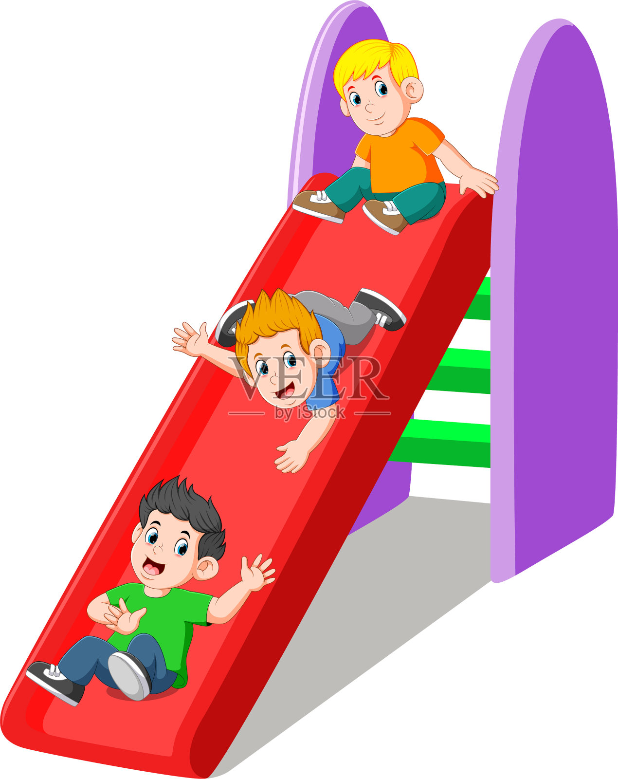 玩滑梯的小朋友插图(滑梯、人物、孩子、公园)扁平化插图_北极熊素材库