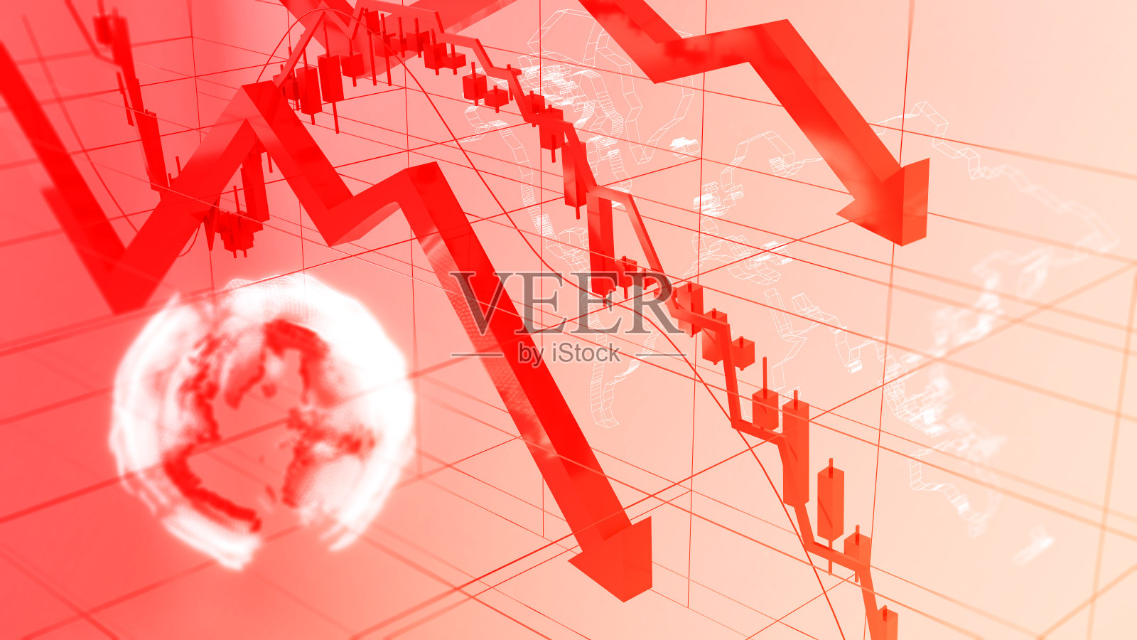 熊市股票图红色背景，股票市场崩盘，商业金融和投资，3d渲染照片摄影图片