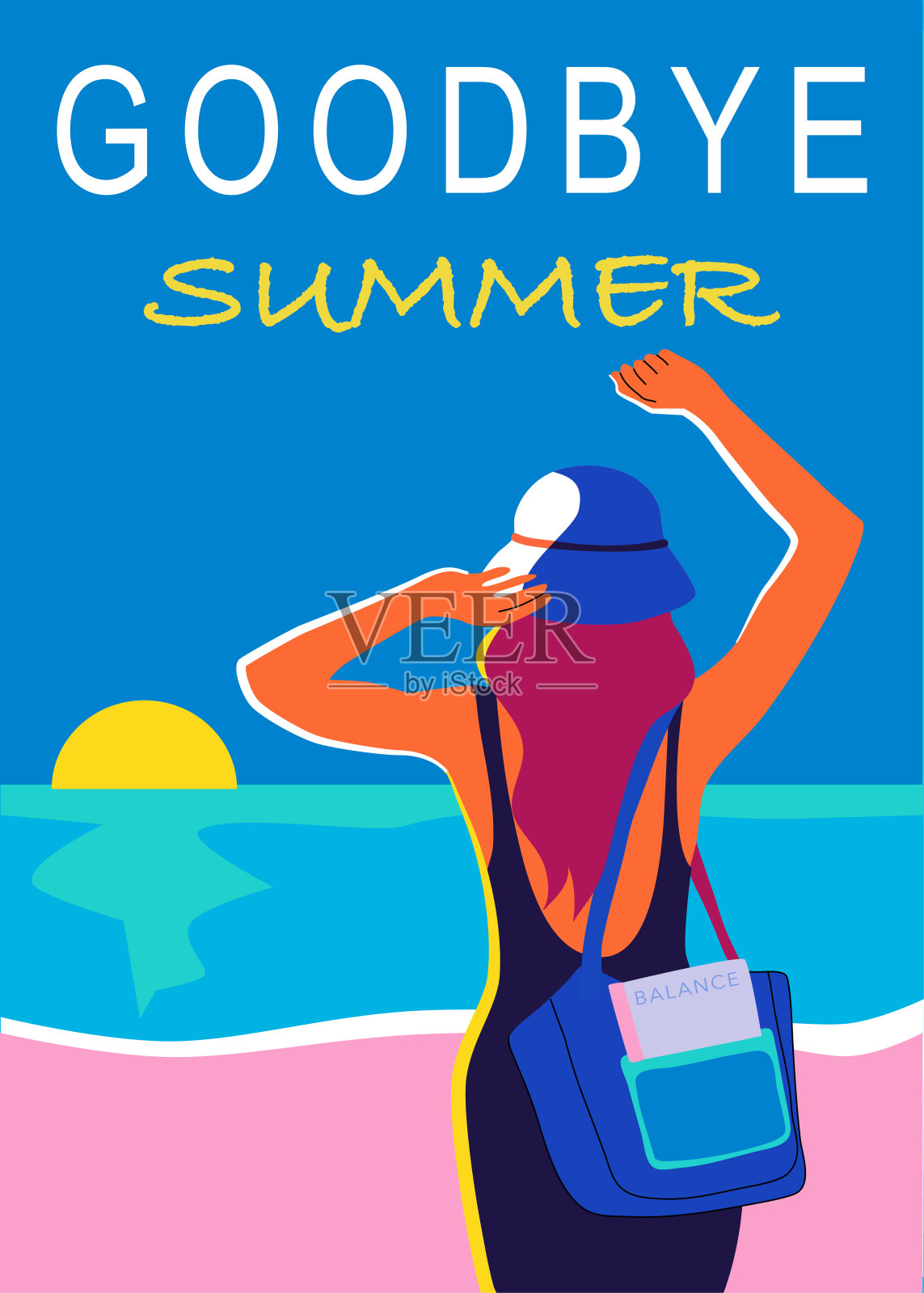 再见夏天五颜六色的海报插画图片素材