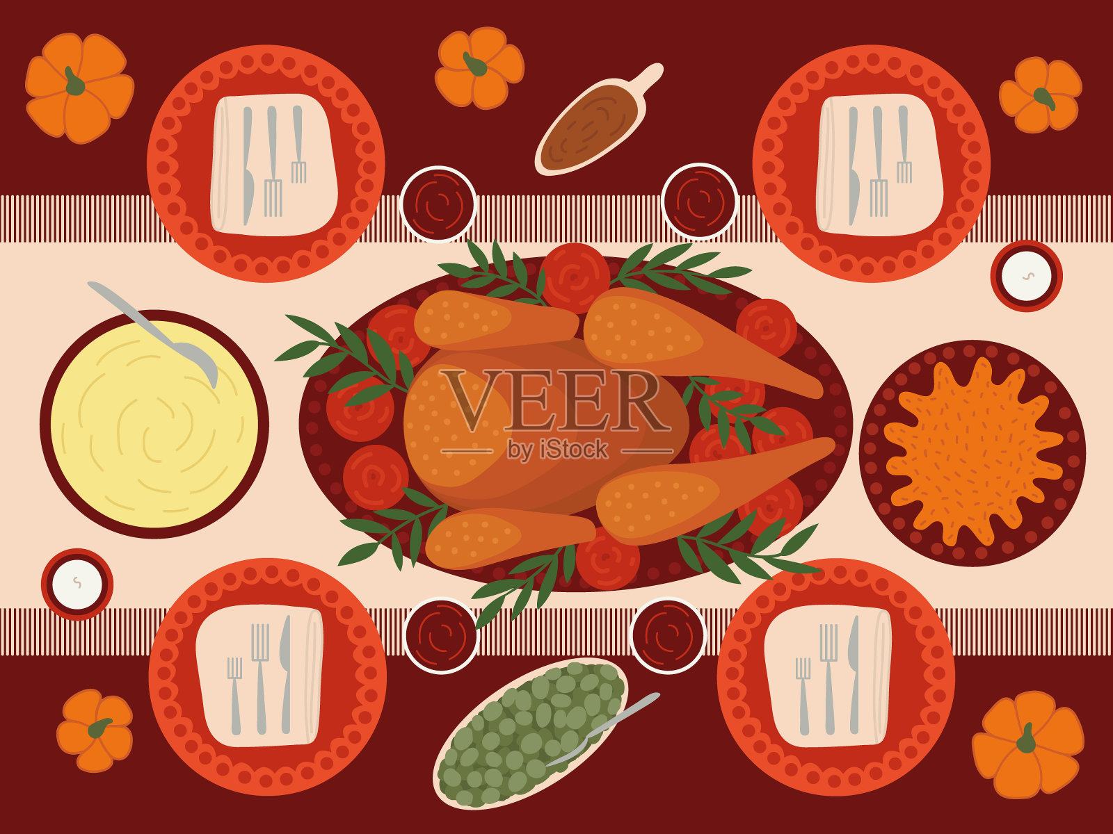 感恩节餐桌俯视图插画图片素材