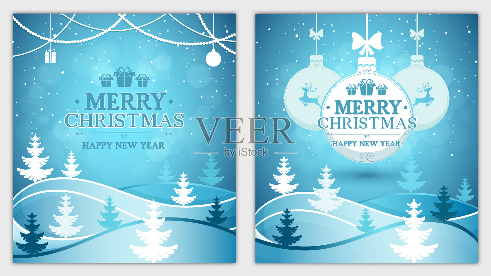 圣诞和新年贺卡的背景是冬季森林景观和降雪矢量插画设计模板素材