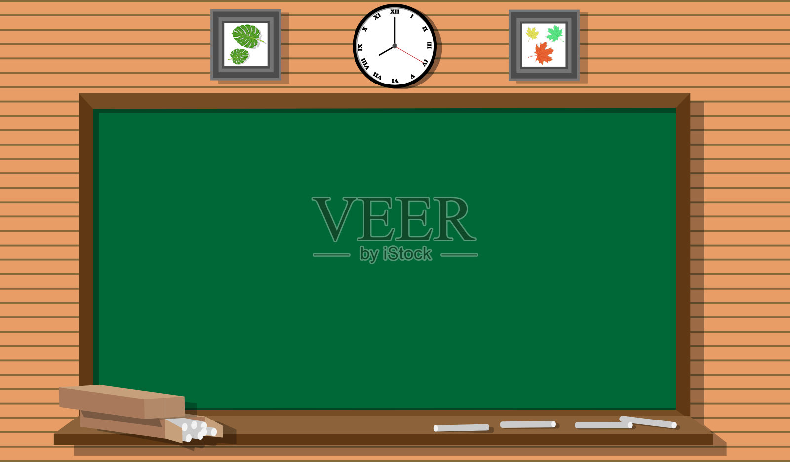 黑板和元素向量在教室的木片背景。黑板作为复制空间。空白黑板插图矢量插画图片素材